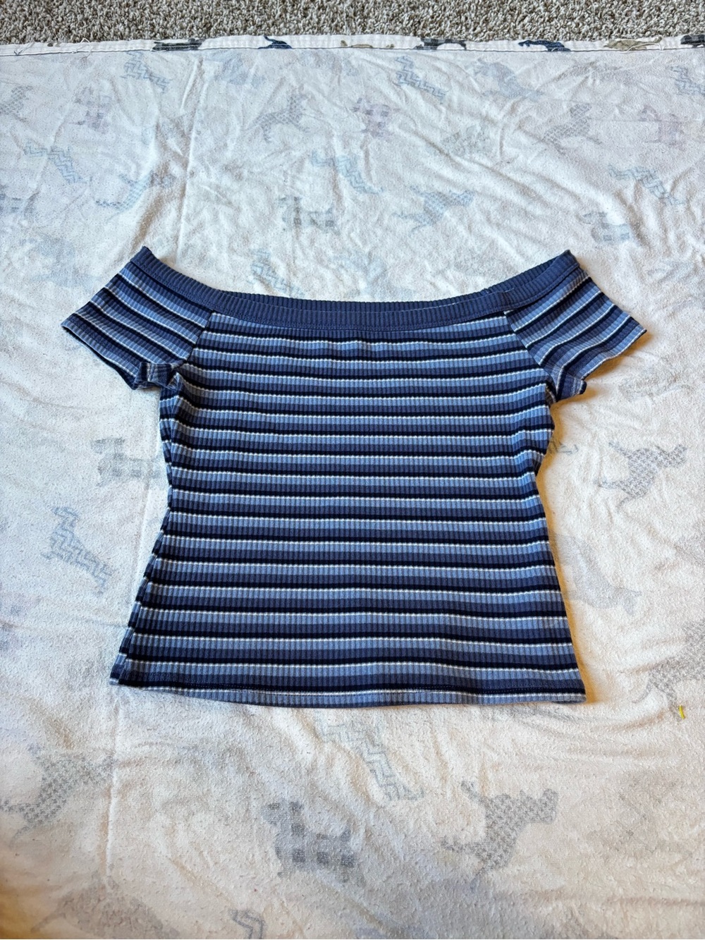 Arizona Jean Company Navy & Light Blue Striped Off-Shoulder Crop Top